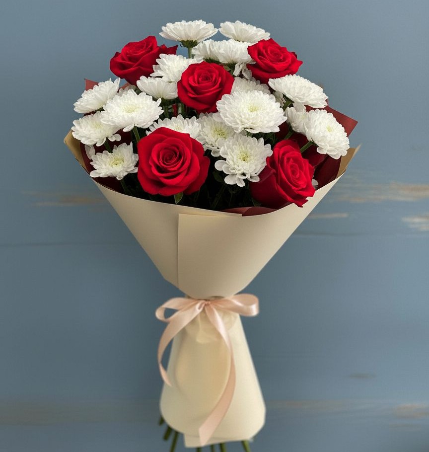 Букет цветов из: Розы и Хризантемы в Михайловке Приморский край