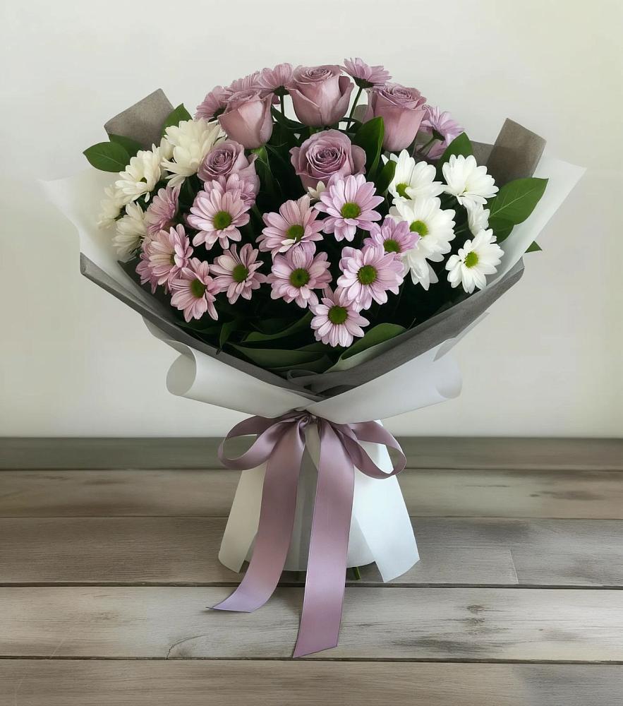 Букет цветов из: Хризантемы и Розы в Михайловке Приморский край