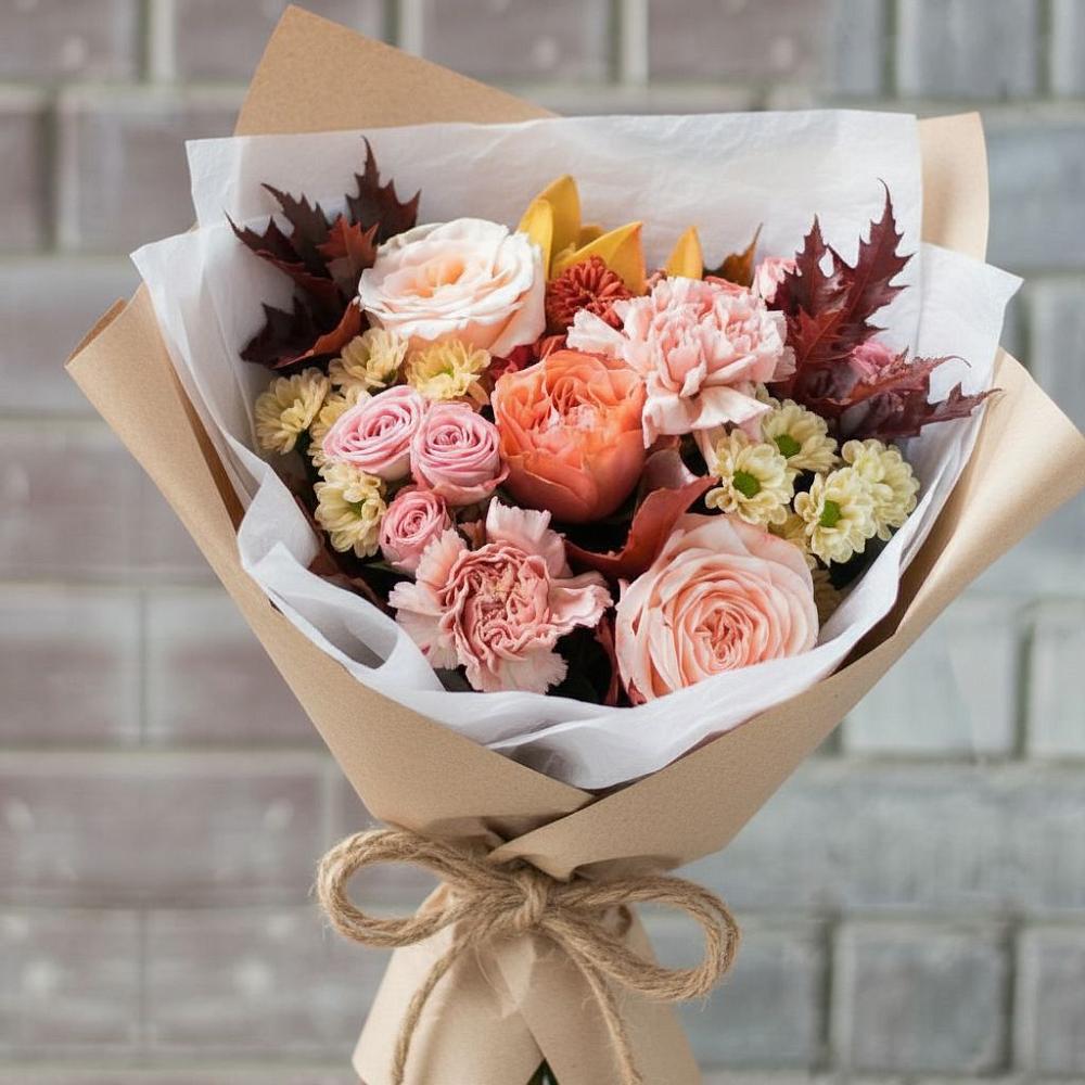 Букет цветов из: Гвоздики, Хризантемы и Розы в Михайловке Приморский край