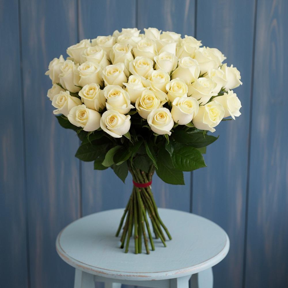 Букет 51 Белая роза Эдлесс Лав в Михайловке Приморский край