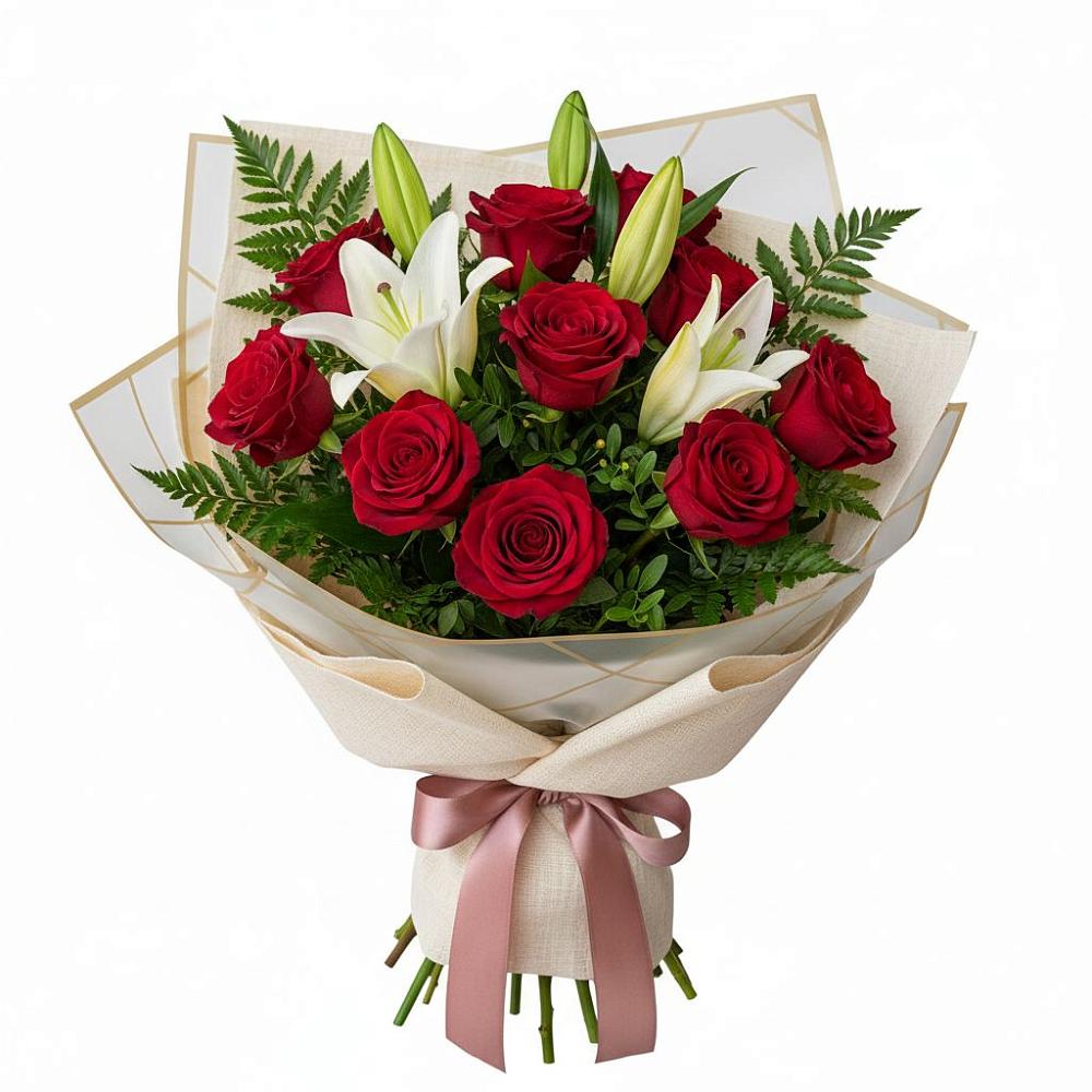 Букет цветов из: Лилии и Розы в Михайловке Приморский край