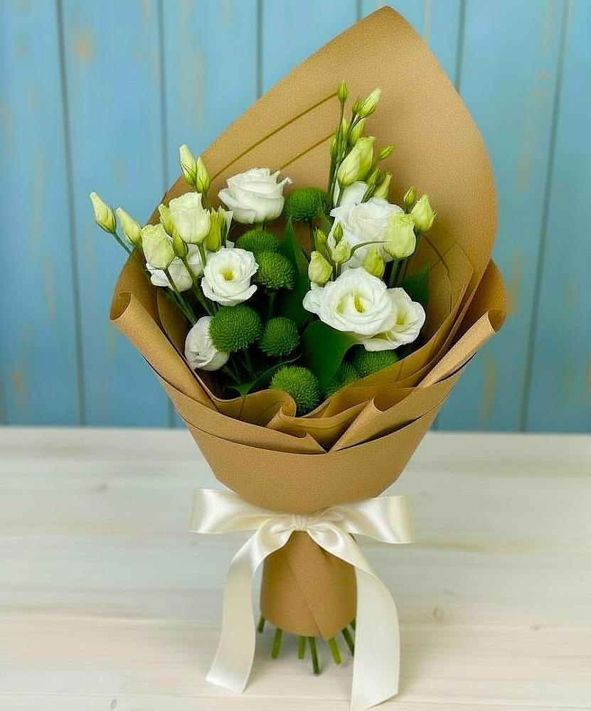 Букет цветов из: Хризантемы и Лизиантусы в Михайловке Приморский край