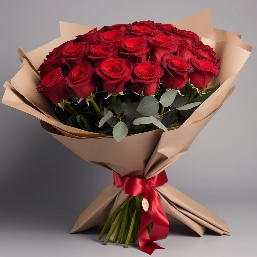 Букет 25 Красных роз Лотус в Михайловке Приморский край