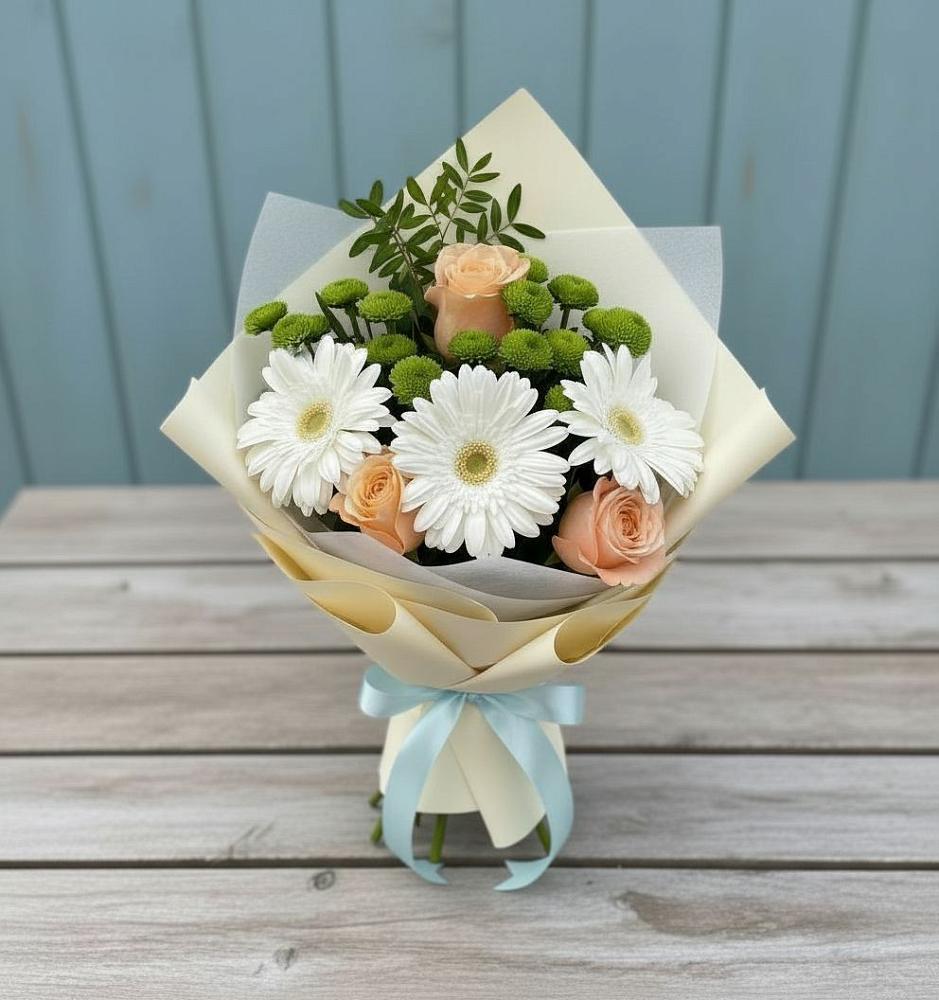 Букет цветов из: Герберы, Розы и Хризантемы в Михайловке Приморский край