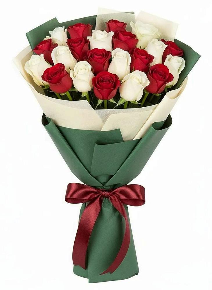 Букет Микс из красных и белых роз в Михайловке Приморский край