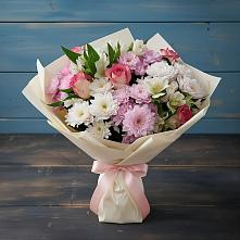 Букет цветов из:  Хризантемы, Альстромерии и Розы в Михайловке Приморский край