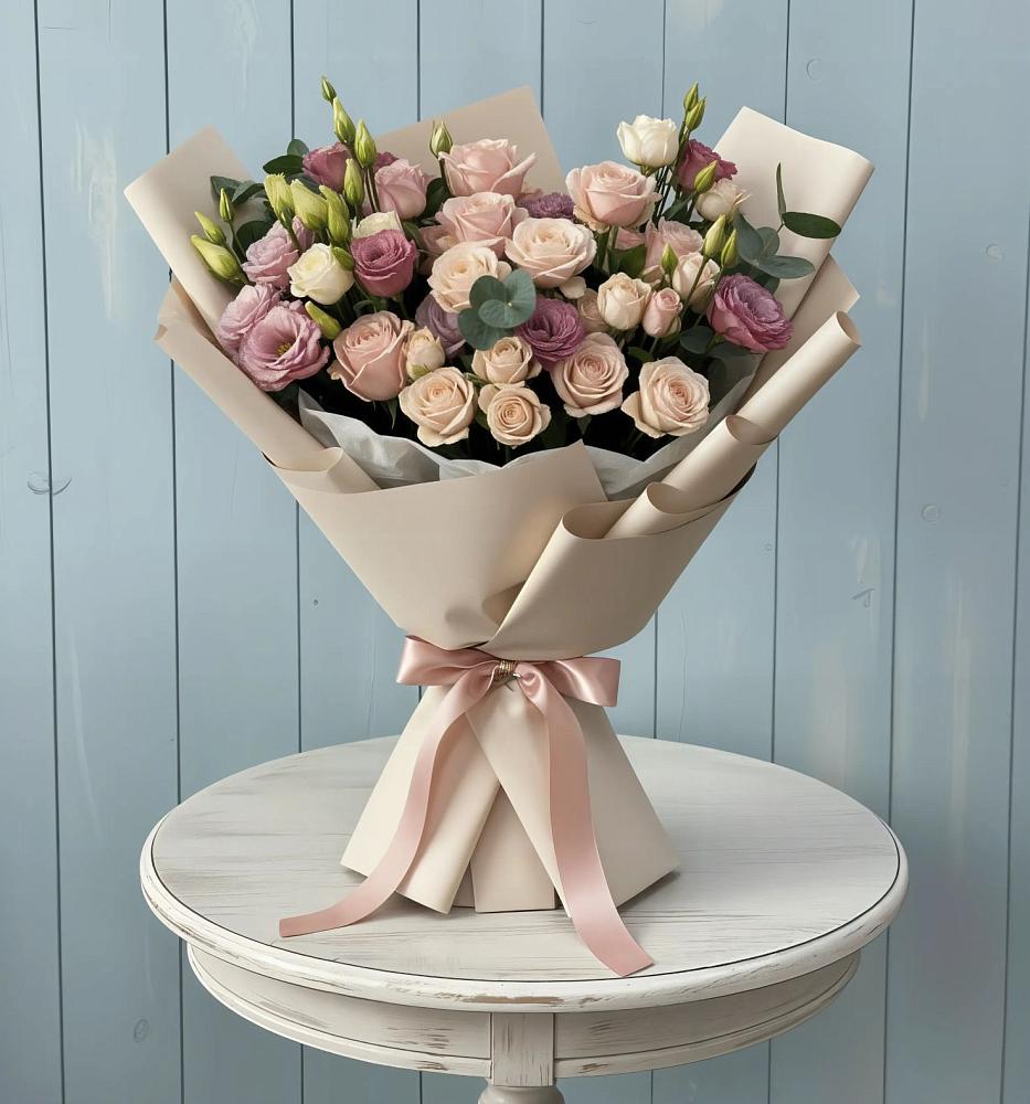 Букет цветов из: Розы и Лизиантусы в Михайловке Приморский край