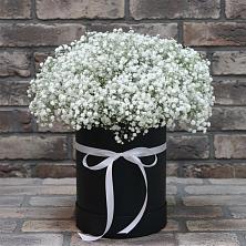 Цветочная композиция из Гипсофила в шляпной коробке в Михайловке Приморский край