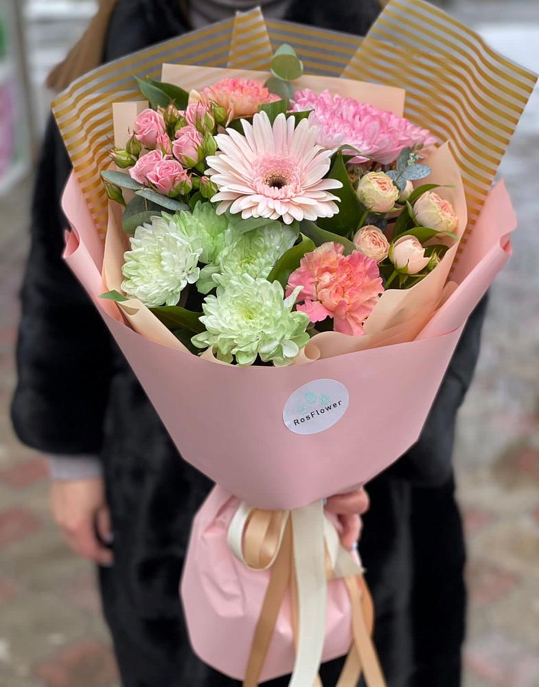 Букет цветов из: Герберы, Хризантемы и Розы в Михайловке Приморский край
